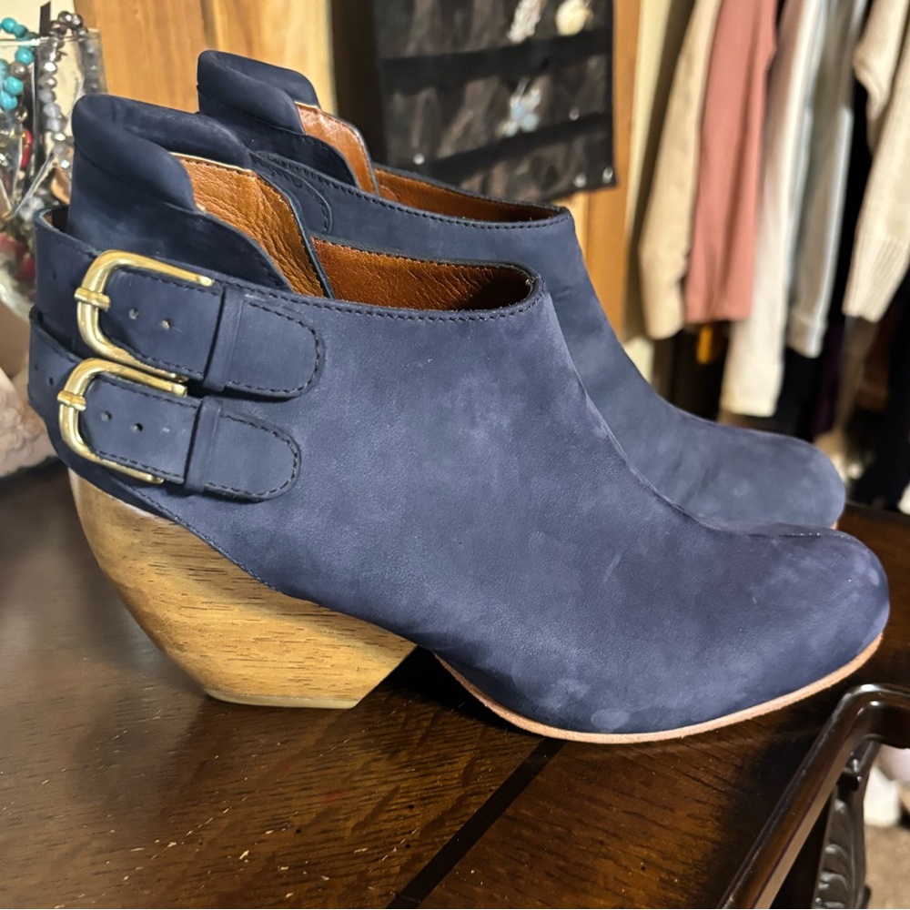 Rachel Comey Navy Ankle Boots with Wooden Heel